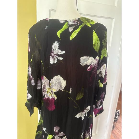 Erdem Floral Crêpe Mini Dress Long Sleeve Black Purple Iris sz US 10 - Picture 14 of 16